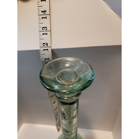 11.5 Inch Green Glass Taper Candle Holder - Picture 2 of 8